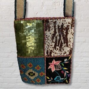 Christina Purse Green/ Brown Shoulder /Crossbody  with Eclectic Patchwork Design